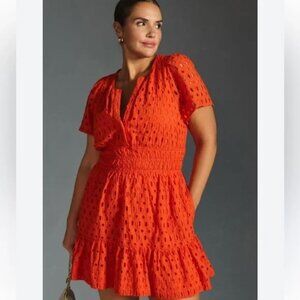 Anthropologie The Somerset Mini Dress- Coral Orange Eyelet